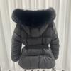 Rice tone light luxury short cotton-padded clothes women's big fur collar hooded belt waist cotton-padded jacket women's clothing offline physi