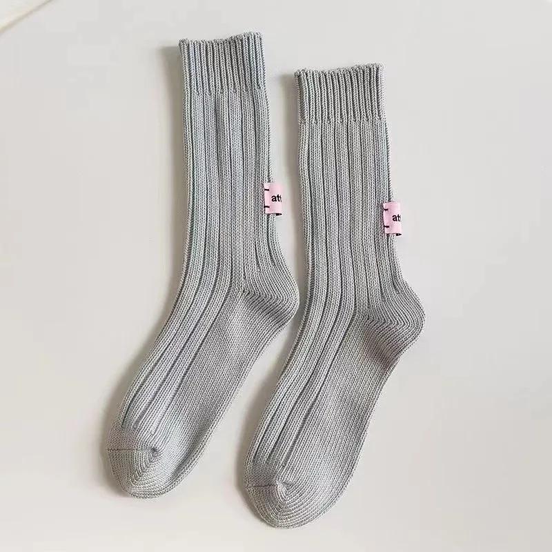 

Осенне-зимняя серия носков, модные носки до середины икры, оригинальные носки с толстой вязкой, пара носков до середины икры 1Pairs серый