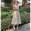 Small French retro lace neck dress summer new sexy sleeveless off-the-shoulder big swing dress children
