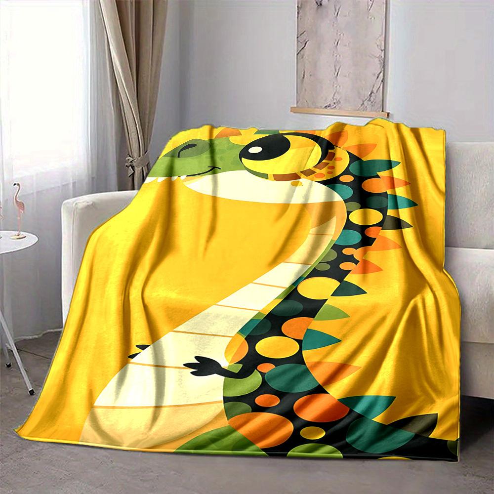 1pc Dino Prints Colorful Lightweight Flannel Blanket, Comfortable and Warm Blanket, for Office and Camping Sofa Bed, Livingroom150