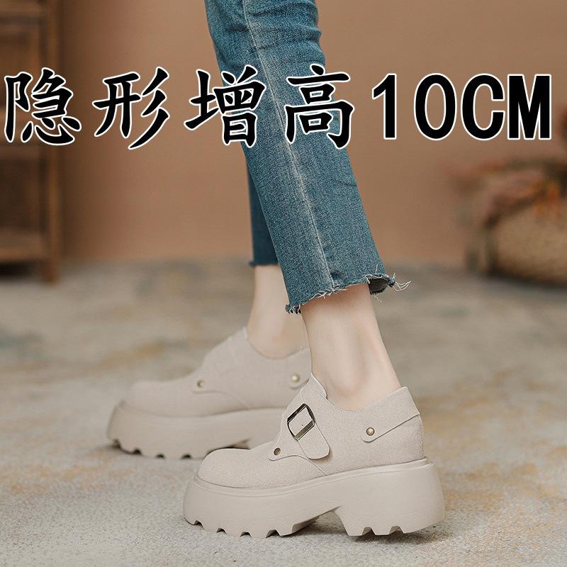 Thick-soled women's spring new muffin with one pedal, lazy Doudou shoes, inner height increase, casual single shoes women