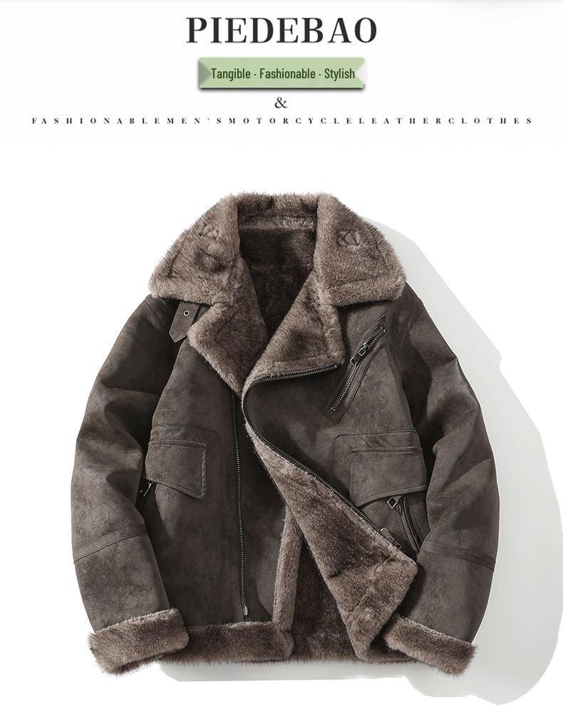Men's Plus Size Lapel Leather and Fur Jacket - Winter Edition