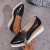 Women's Spring Pointed-Toe Sequined Wedge Slip-On Flats in Plus Size