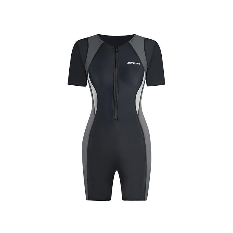 Swimsuit Women's One-piece Short-sleeved Quarter-pants Conservative Slimming Student Sports Large Size Hot
