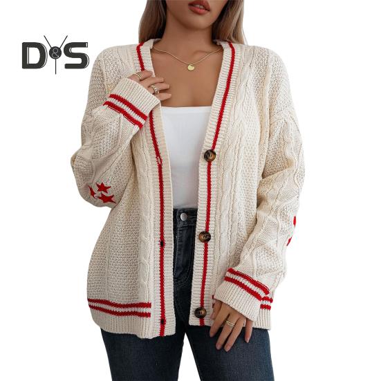 

Женский свитер, пальто с V-образным вырезом, длинным рукавом, перекрученная текстура, трикотажное пальто в стиле пэчворк, однобортный свободный крой, эластичный свитер, верхняя одежда S красный