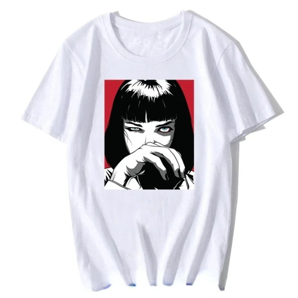 Movie Men Tshirt Quentin Tarantino Pulp Fiction Mia Men and Women Fashion Top Retro 90s Street Wear Punk Rock Harajuku Clothing
