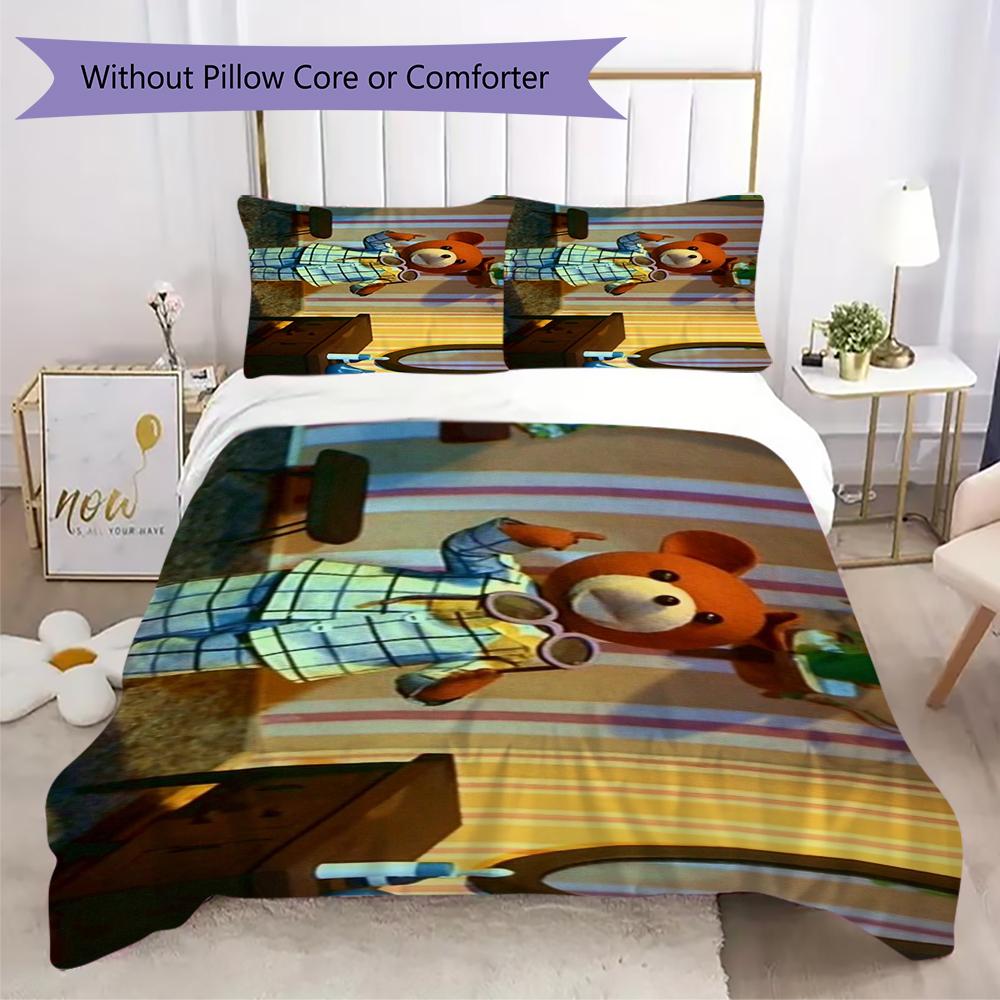 Teddy Drop Ear Pattern Bedding,Quilt Set Quilt Cover Pillowcase Home Birthday Gift(1 * duvet cover + 2 * pillowcase, without core)_lx
