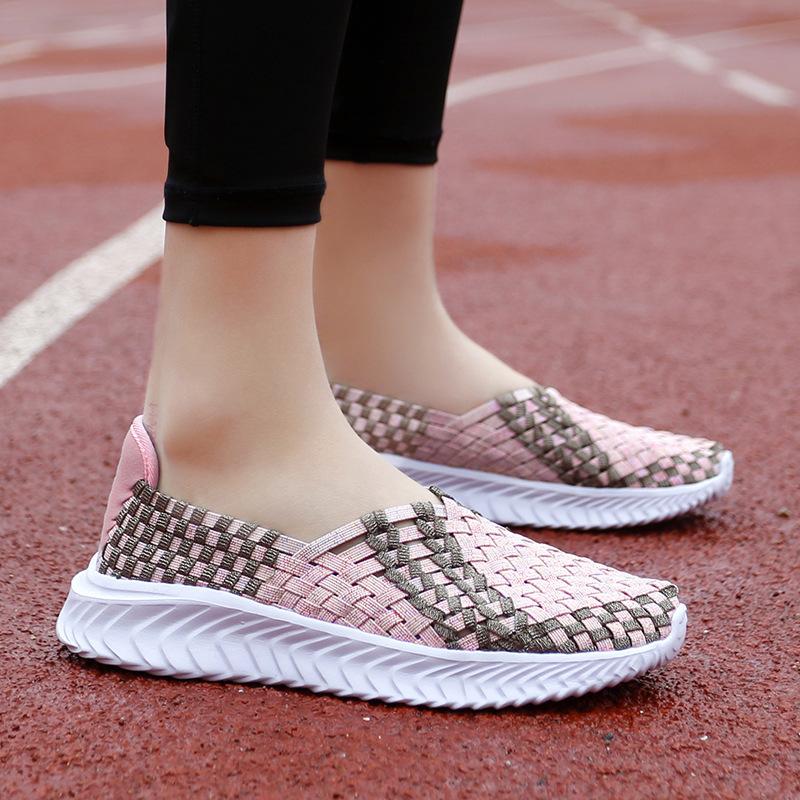 Large size flat bottom women's shoes hand-woven elastic band hand-woven shoes women's shoes single shoes large size flat bottom casual shoes