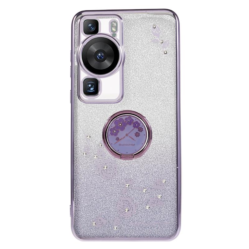

KADEM For Huawei P60 Flower Pattern Kickstand TPU Case Rhinestone Gradient Glitter TPU Cover Purple