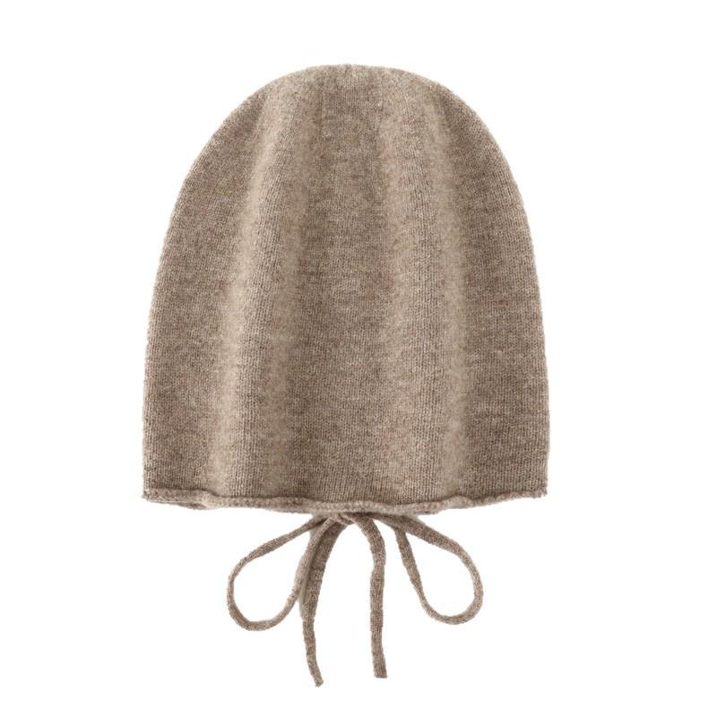 Autumn and winter pure wool stacking hat drawstring hat female face small lace-up bag head cold hat sleeve wool knitted hat children