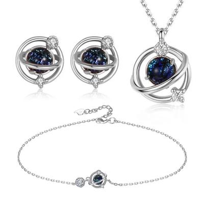 S925 Prata Esterlina Vidro Dream Star Elegante Brincos Colar Pulseira Conjunto Luxo Qualidade Jóias de Noiva