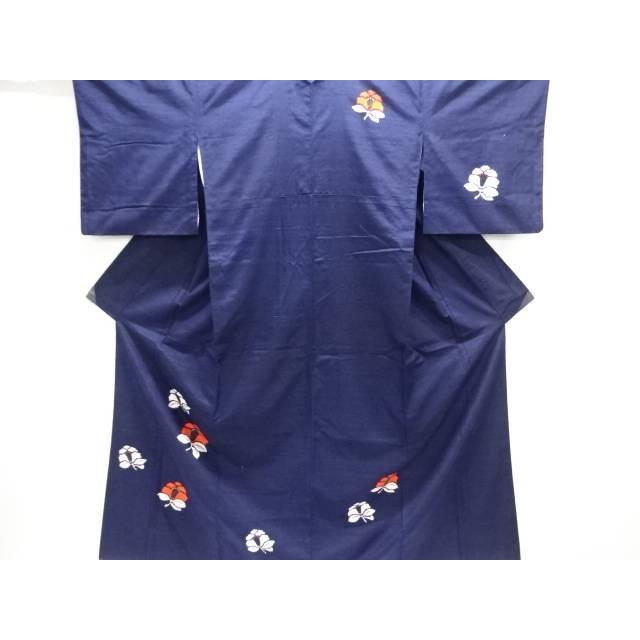 Hand-woven pongee kimono with camellia pattern [antique] [used] [wearing] [pongee] Sosou