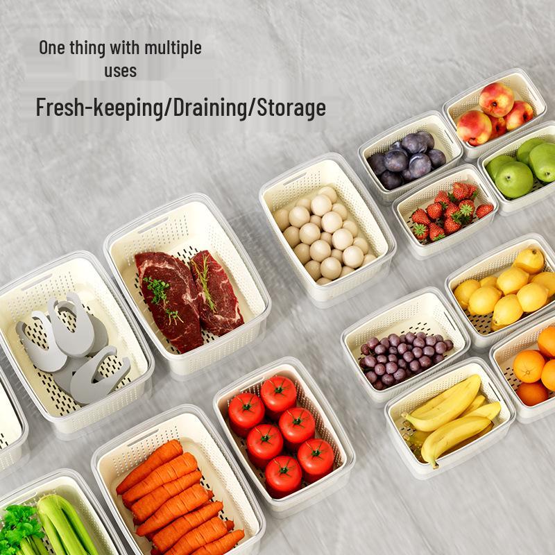Outdoor Food-Grade Double-Layer Drain Basket & Storage Box for Vegetables & Fruits - Insect & Dust Proof, Fresh-Keeping for Refrigerator.