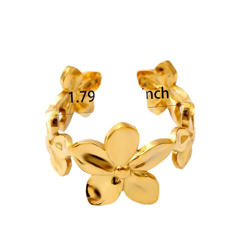 Adjustable Stainless Steel Five-Petal Flower Ring - Fade-Resistant
