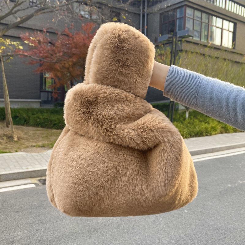 

New Winter Solid Color Underarm Bag Soft Plush Small Shoulder Bag Women s Warm Fluffy Imitation Mink Fur Handbag