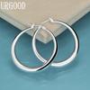 925 Sterling Silver Fashion 36mm Circle Pierced Earrings Wedding Jewelry