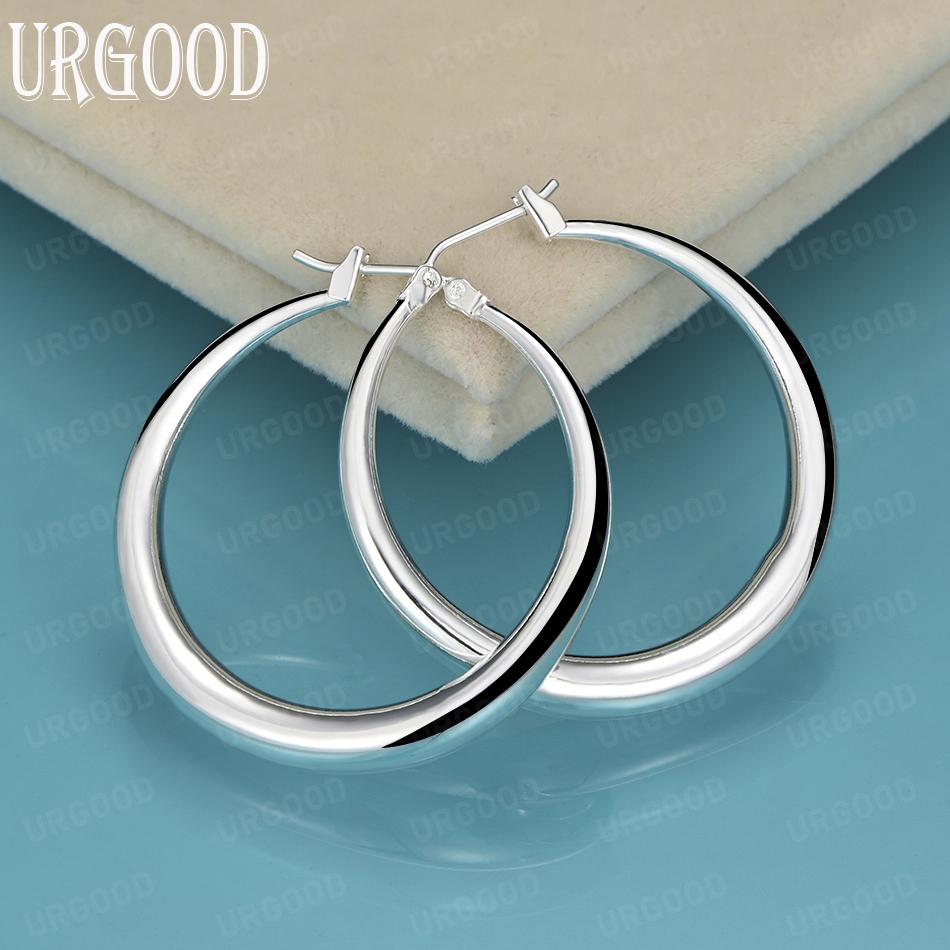 925 Sterling Silver Fashion 36mm Circle Pierced Earrings Wedding Jewelry
