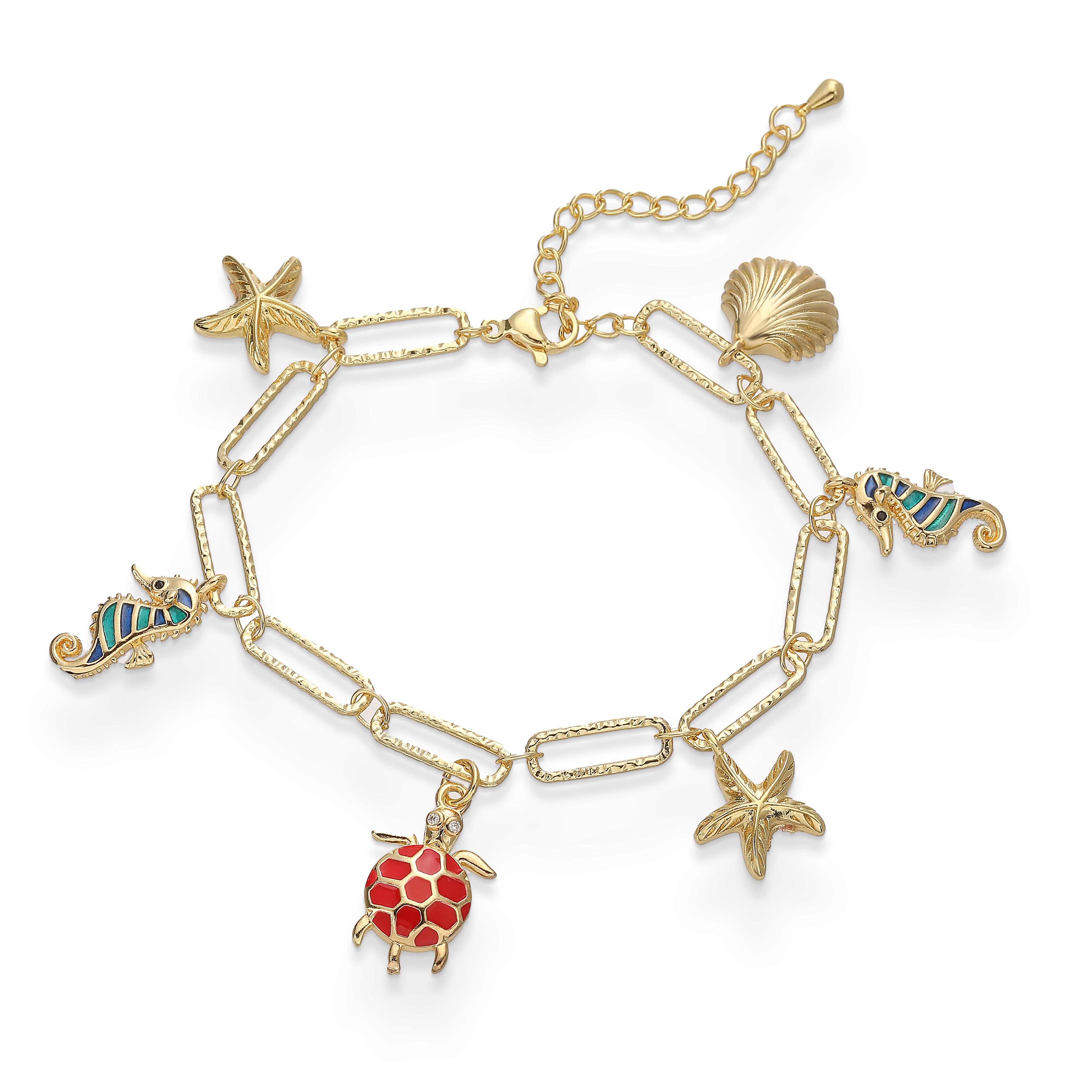 HECHENG, Ocean Series Turtle Seahorse Shell Pendant Bracelet Summer Dopamine Women s Zircon Adjustable Zircon 1 Piece Other красный