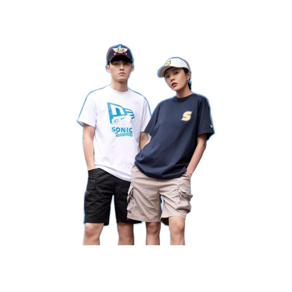 New Era X Sonic The Hedgehog Cartoon Crew Neck T-Shirt Unisex Tops Black 13037720