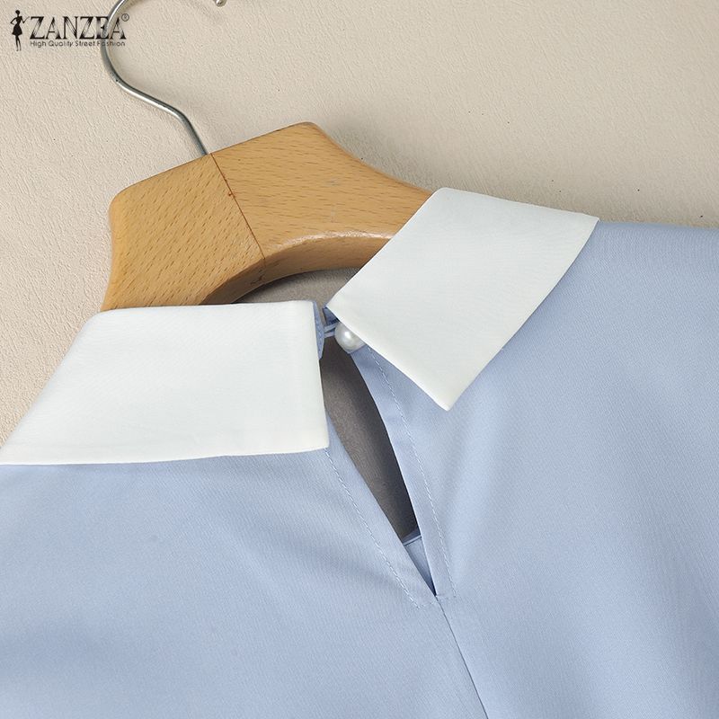 ZANZEA Women Casual Turn Down Collar 3/4 Sleeve Loose Blouse