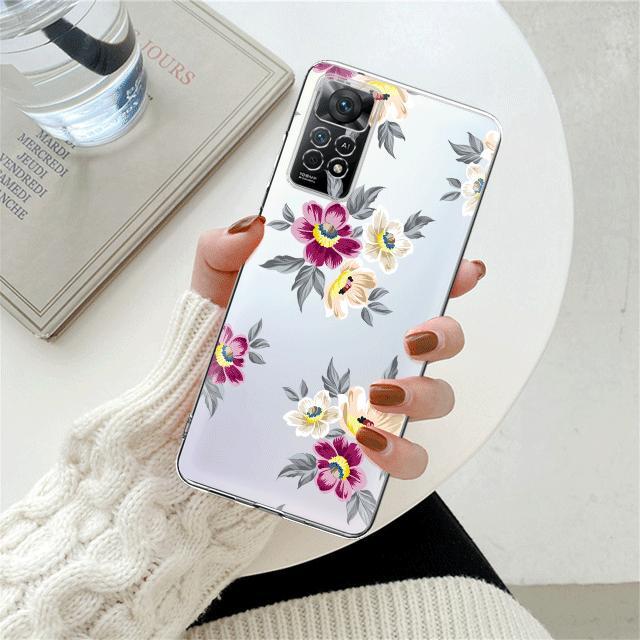 

Прозрачный чехол с белым фиолетовым цветком и цветочным принтом для Xiaomi Redmi Note 12 7 8 9 8t 11t 8 10 Pro 9s 10s 11 11s для Mi 9a 9 9c 9t 10 10c K40 Redmi K40