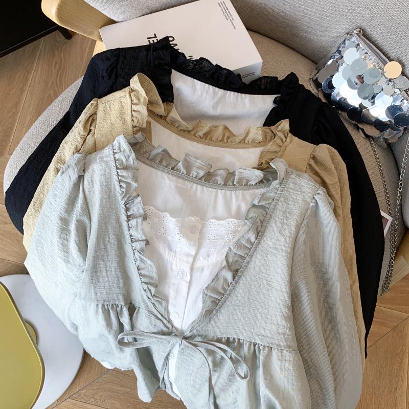 In-Stock Early Autumn Two-Piece Long-Sleeve Ruffle Collar Blouse