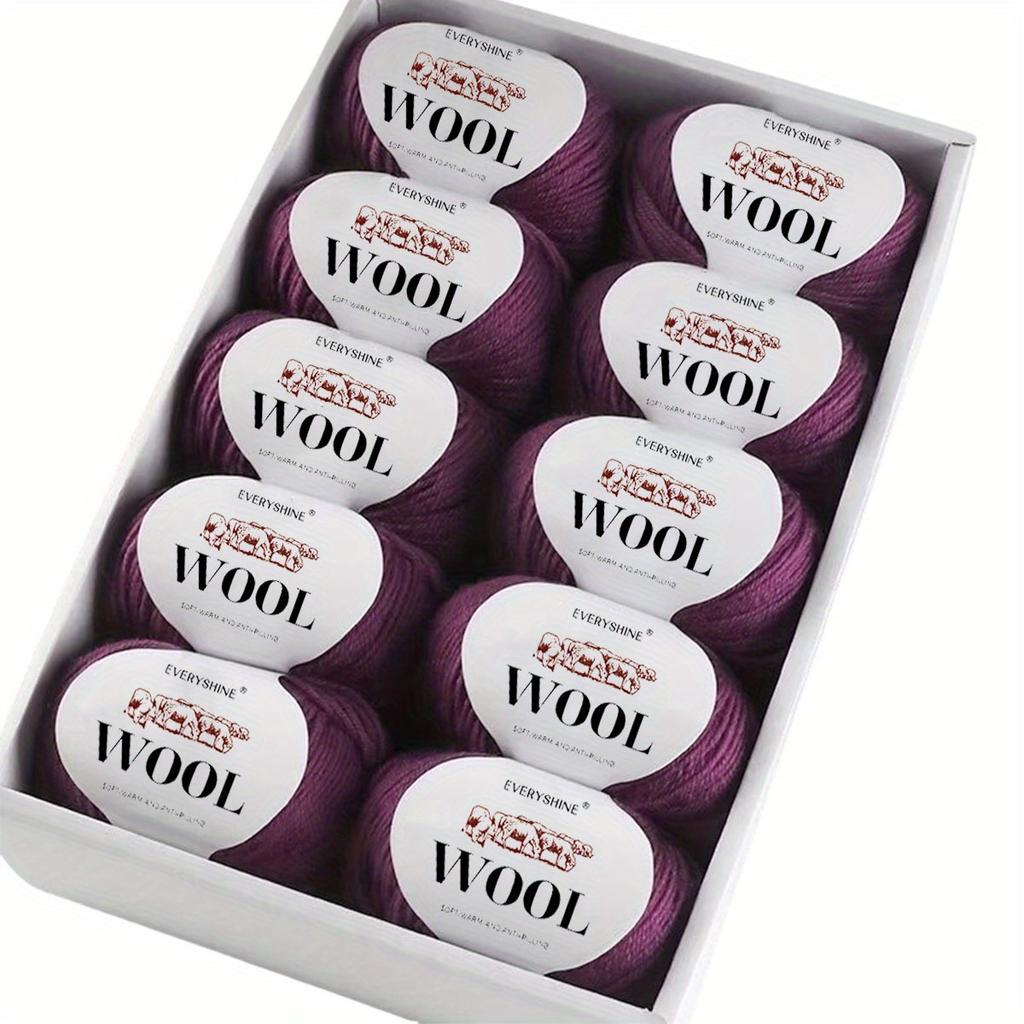 10-Pack Wool Blend Yarn Medium-Fine 80% Wool 20% Polyester Multi-Color Assortment for Knitting & Crochet Soft & Warm 500g Total
