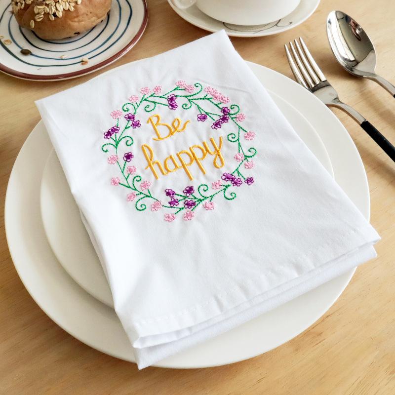 Embroidered napkin Western restaurant napkin cloth White embroidered tea towel Pendulum Meitu must choose English letter pattern Western food