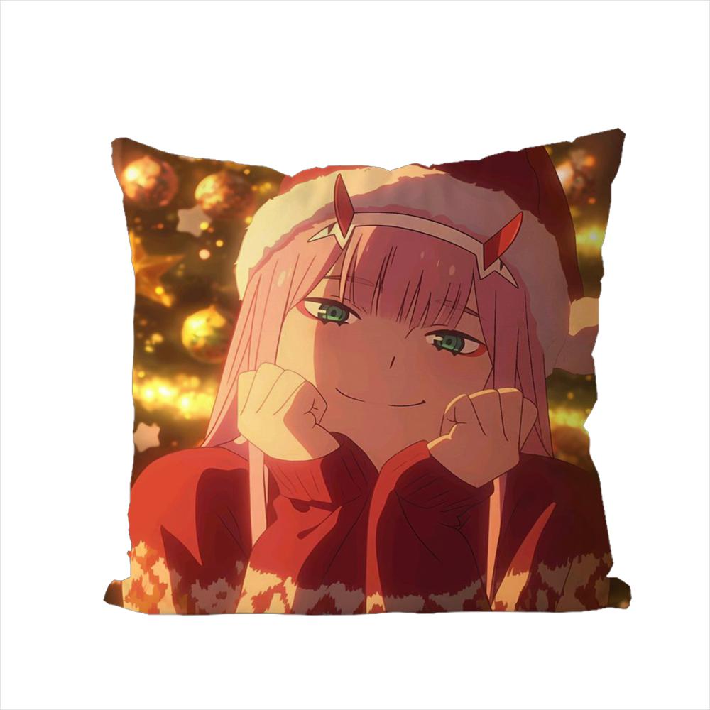 Anime Zero Two Pillow Case For Car Sofa Decorative Home Doublesided Print Plush Square Throw Pillow Cushion Cover