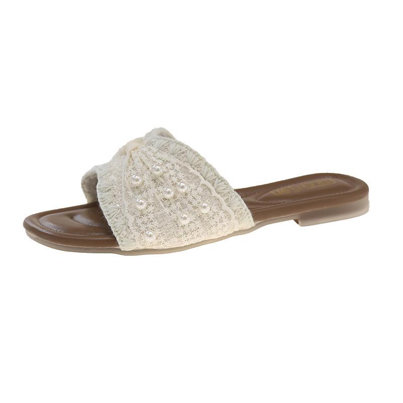 Guofeng Square Head New One-character Women's Disc Buckle New Chinese Drag Women's Flat Bottom Cool Slippers Slippers Outside Half 2025 Summer