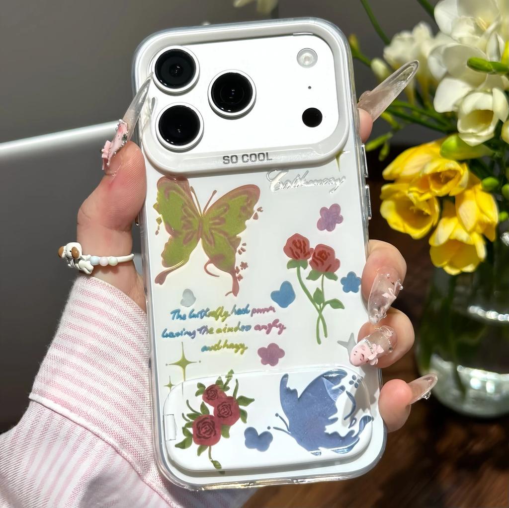 The Butterfly Flower Stand Is Suitable for iPhone 17/iPhone 15/16 Pro Max Huawei Pura80 Matte Silver