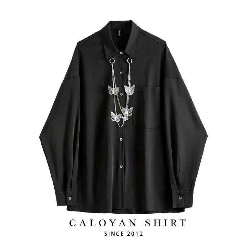 Men's Hong Kong Retro Asymmetrical Long-Sleeve Chain Hip-Hop Shirt