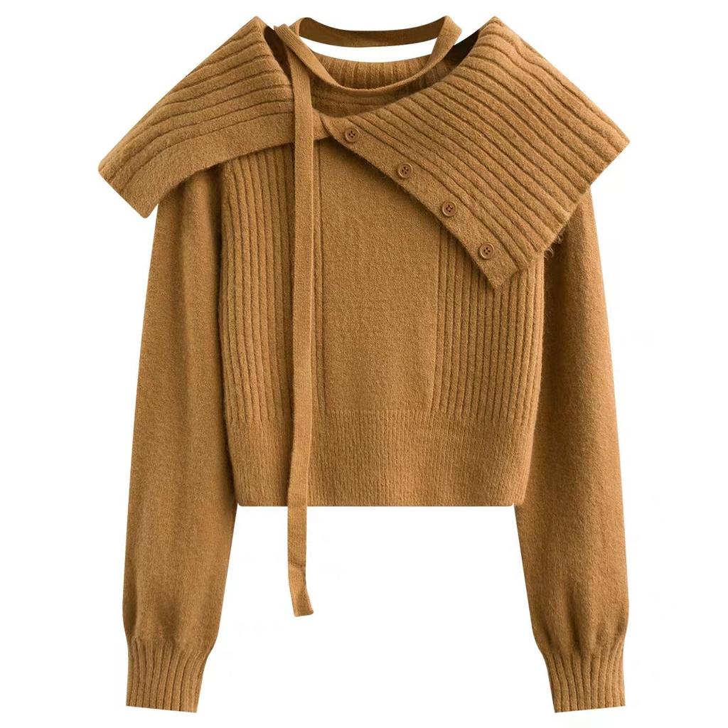 Off Shoulder Sexy Knitted Sweater Women French Lapels Elegant Warm Sweater Tops Autumn Winter Fashion Loose Patchwork Pullover New