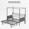 Cama de Dia de Metal com Cama Auxiliar Pop-up e 4 Colunas para Quarto/Quarto de Hóspedes, Estrutura de Cama com Dossel de Tamanho Twin de Alta Resistência com Portas USB e