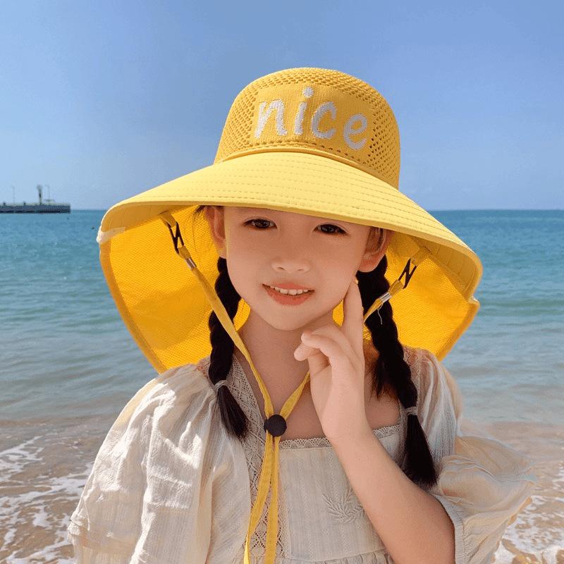 Dziecięcy Kapelusz z Wentylatorem Lato Chłopiec Outdoor Kapelusz Przeciwsłoneczny z Szerokim Rondem Dziewczynka Kapelusz Chroniący Przed Słońcem z Szalem z Pustym Wierzchem Ochrona UV