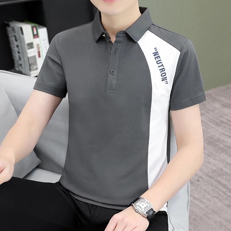 Business Casual Patchwork T-shirts Men's Clothing Polo-Neck Stylish Button Summer Contrasting Colors Short Sleeve Polo Shirts