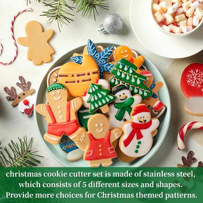 5Pcs Christmas Cookie Cutters Set Santa Tree Snowflake Gingerbread Men Snowman Shape Cookie Molds Reusable Baking Tool for Home Kitchen Bakery