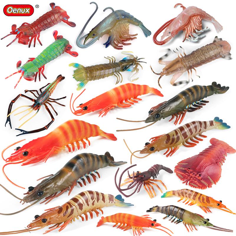 Oenux Ocean Animals Simulation Tiger Prawn Crayfish Shrimp Sea Life Model Figurines Action Figures Collection Toys For Kids Gift