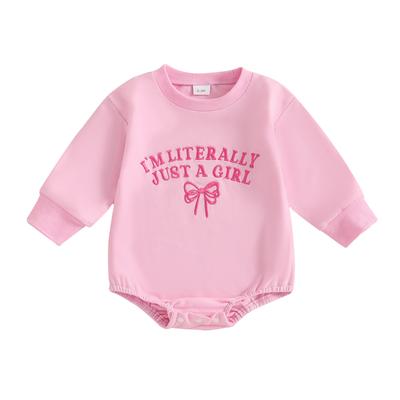 Moletons Macacões para Bebê Menina Letra Laço Bordado Gola Redonda Manga Comprida Outono Bodysuits Macacões