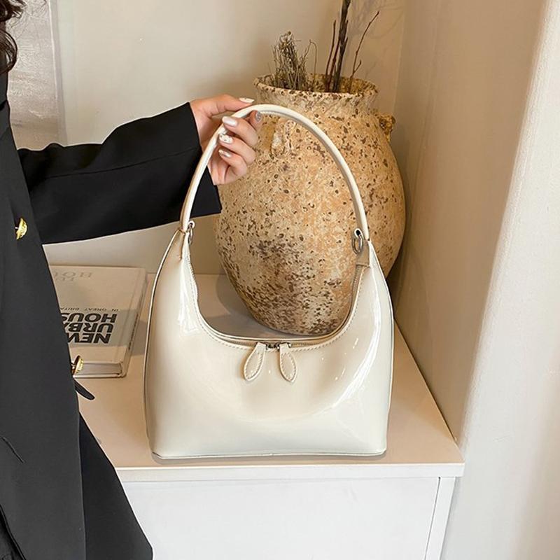 Geantă de lux din piele PU patentată pentru femei Genți șic la subrat Genți de mesagerie cu lanț pentru doamne Pochet roșu de petrecere cu subsuoară