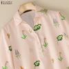 ZANZEA Women Casual Turn Down Collar Loose Half Sleeve Floral Print Blouse