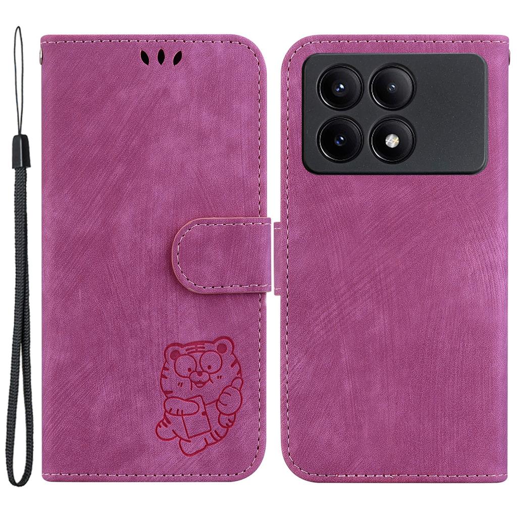 For Xiaomi Redmi K70E 5G/Poco X6 Pro 5G Leather Cover Tiger Imprint Phone Cover with Hand Strap