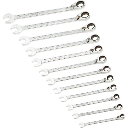 Hazet 606N/12 Combination Wrench Set, 12-Piece Set with Adjustable Wrench, Open-End Wrench, and Ratchet Mechanism, Chrome-Plated Finish, Ideal for DIY