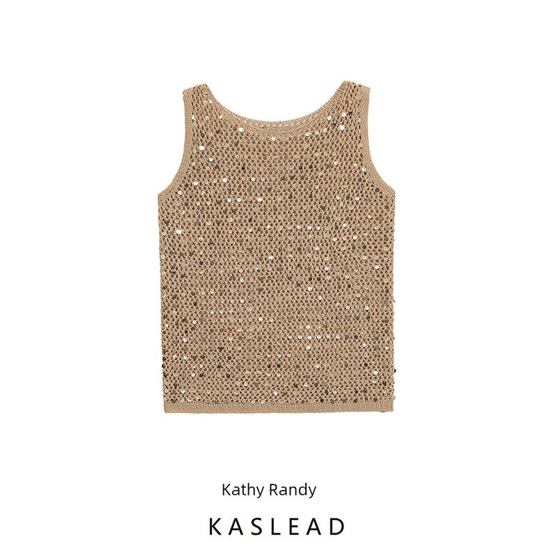 Kaslead New Arrival Women's Clothing Fashion Style Fashion Minimalist Best Selling Hollow-out Sequin Waistcoat Vest