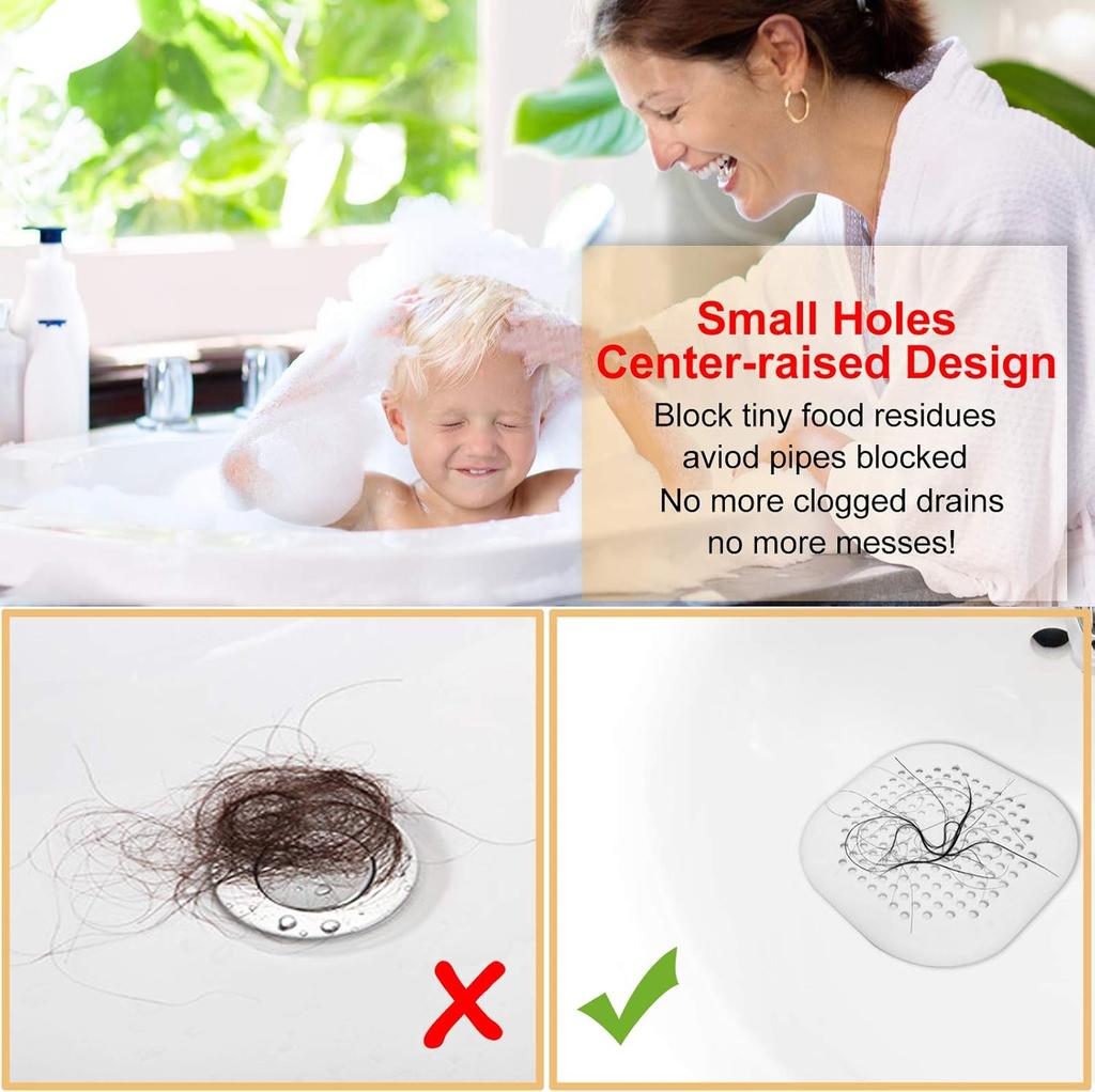 Hair Drain Catcher,Square Drain Cover for Shower Silicone Hair Stopper with Suction Cup,Easy To Install Suit for Bathroom,Bathtub,Kitchen 2 Pack