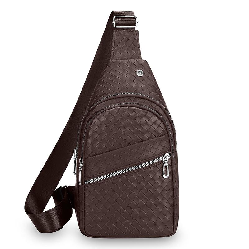Men's Chest Bag New Woven Pattern PU Leather Chest Bag Men's Outdoor Leisure Sports Chest Crossbody Bag