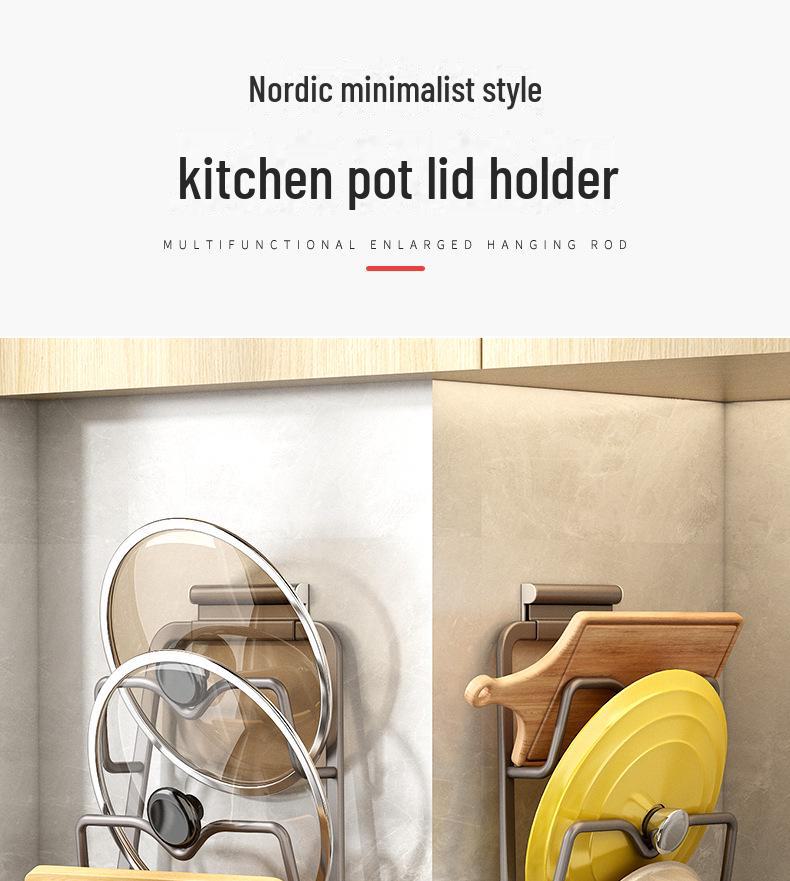 Wall-Mounted Punch-Free Kitchen Rack - Multi-Function Storage for Pot Lids & Chopping Boards
