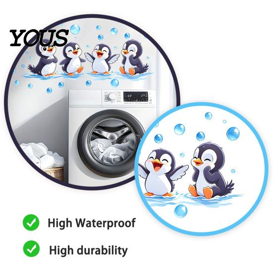 Easy Peel Wall Stickers Penguin Decals, Cute 4 Happy Penguins Bathing Decor, Self Adhesive Water Vapor Resistant Removable for Bathroom,