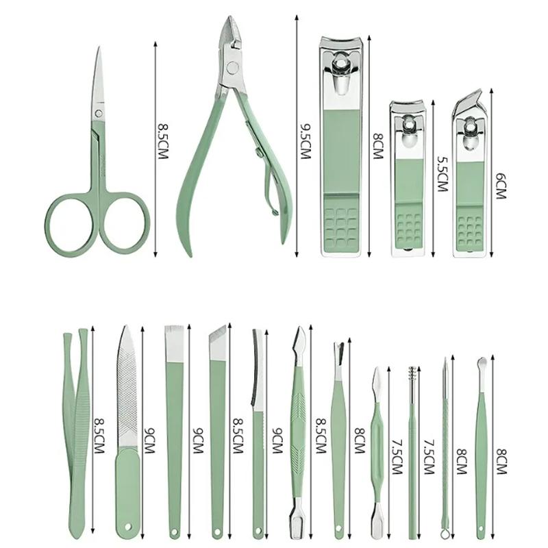 16pcs Nail Cutter Set Stainless Steel Nail Clippers Set With Folding Bag Manicure Cutter Kits Scissors Beauty Tool