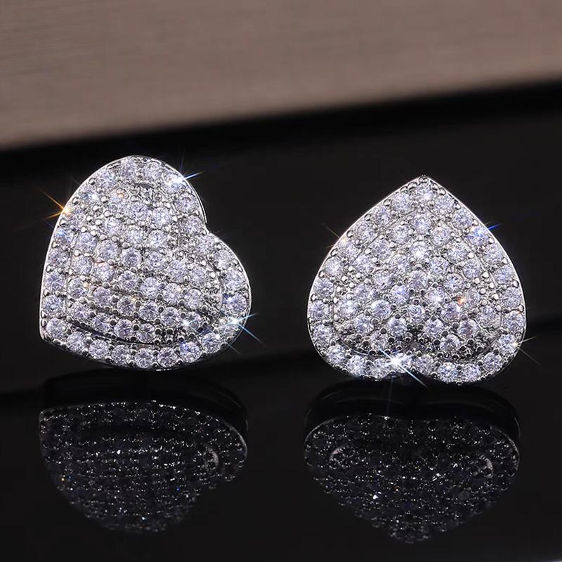 ZAKOL Loving Heart Zirconia Stud Earrings For Women Girls Copper Color Metal Crystal Ears Accessories Wedding Zircon Gifts